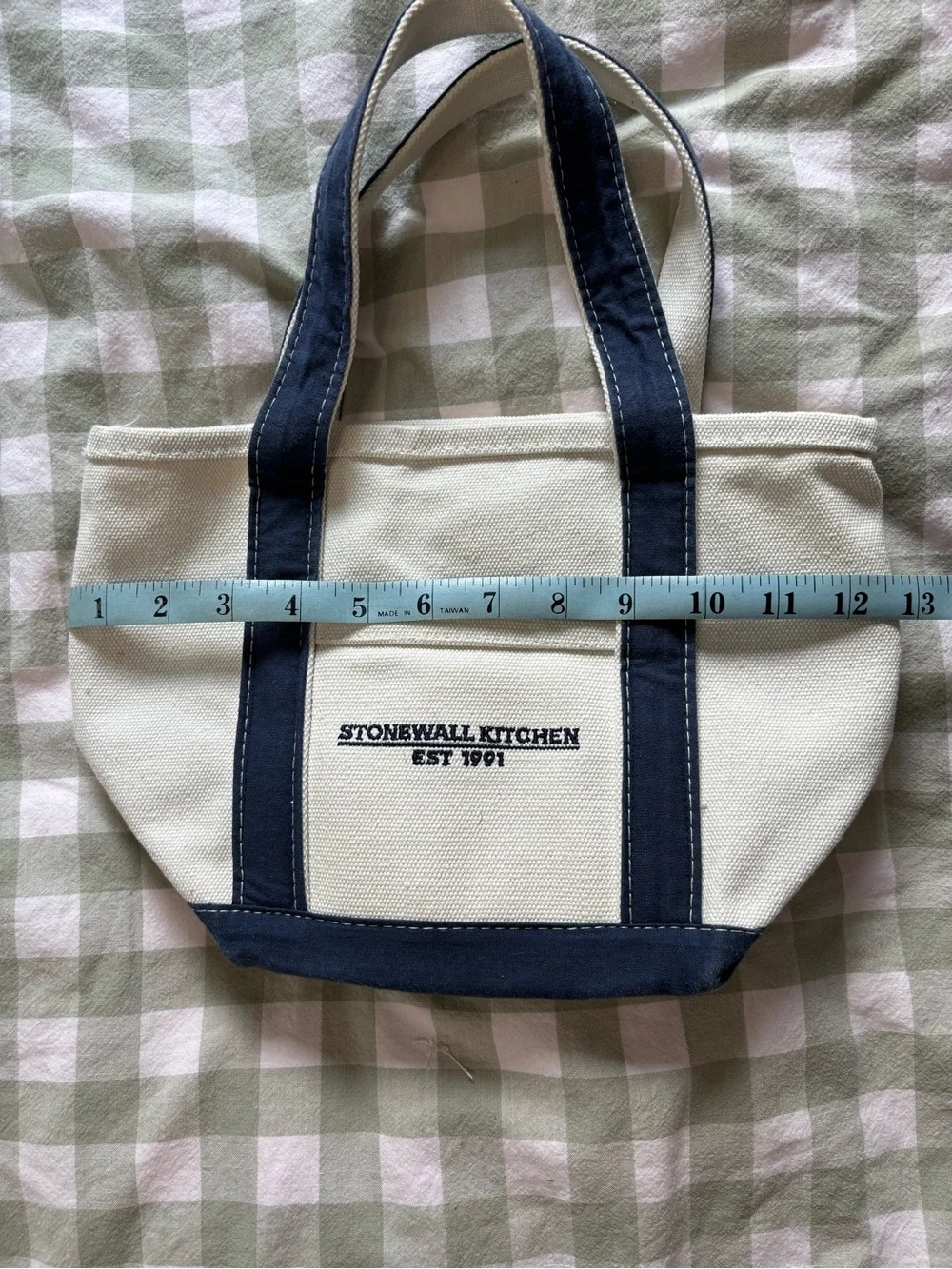 Mini Stonewall Kitchen Small Canvas Tote in Cream and Navy